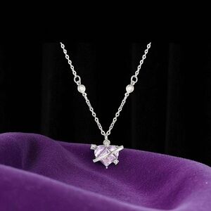 Gorgeous Silver Color Heart Necklace with a Purple Rhinestone